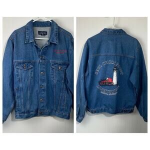 Denim Jean Jacket Blue Seul Choix Point Lighthouse Gulliver Michigan Sz M
